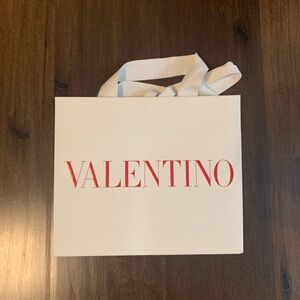 Valentino White and Red Shopping Bag 10” x 8”.